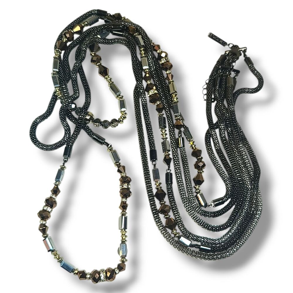 WHBM Multi-strand Snake Chain Crystal Bead Station Necklace 32"-44"